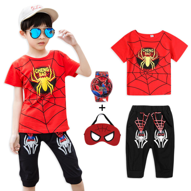 Altman clothes boys' summer suit short sleeve two-piece spider man children's wear cool 2022 new trend