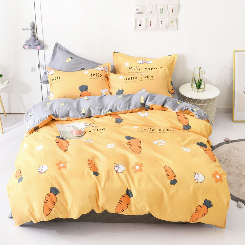 Honey Roland bed four piece quilt cover bed sheet simple washed cotton student dormitory supplies sheet double three piece set