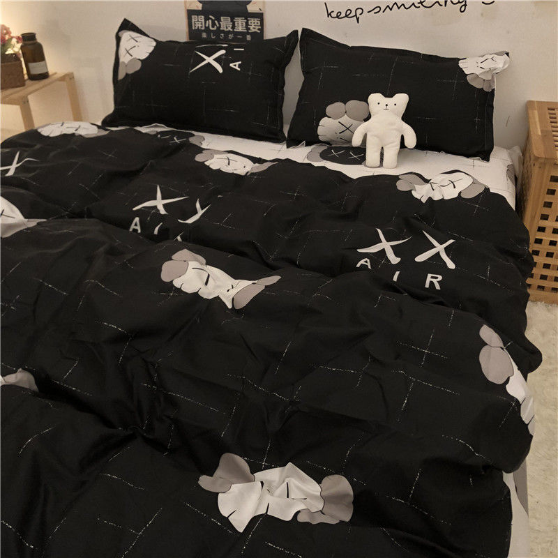 Black and white cartoon style double bed four piece set net red Sesame Street single student dormitory sheet quilt cover three piece set