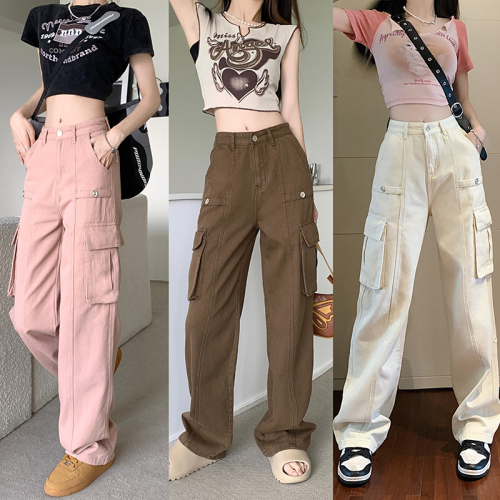 Real auction real price 2022 summer new denim overalls women's high waist straight tube casual loose wide leg pants