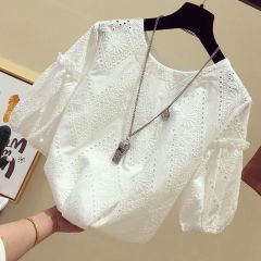 White lace top women's summer new Korean version super fairy foreign style hook flower hollowed out short sleeved doll lace top fashion