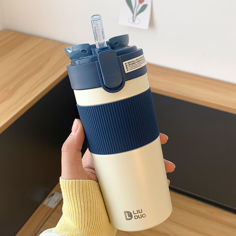 Simple thermos cup female ins high beauty straw cup student portable adult Cup car stainless steel water cup male
