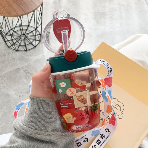Net red straw water cup female Korean student cute simple plastic cup portable small fall proof children's Cup ins