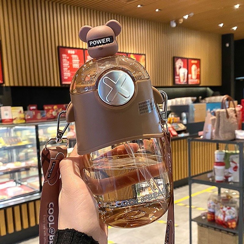 Cute energy bear children's water cup shattering straw cup primary school kindergarten portable baby plastic kettle