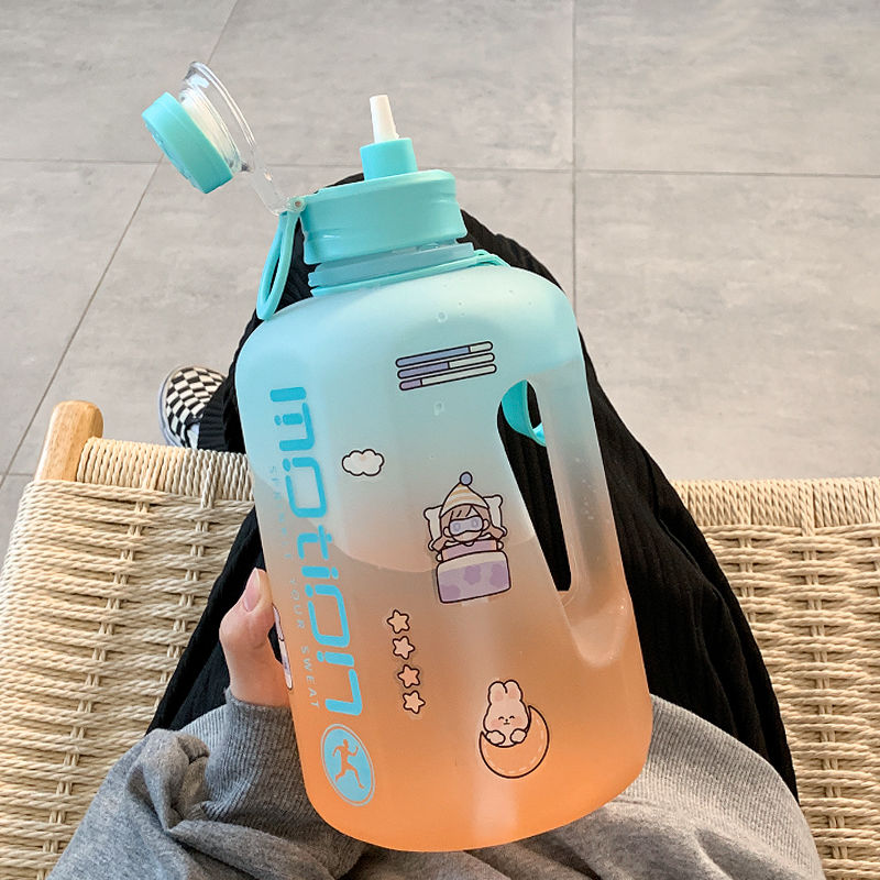 Gradient color water cup large capacity straw girl high face value cute net red ton bucket portable fitness sports kettle