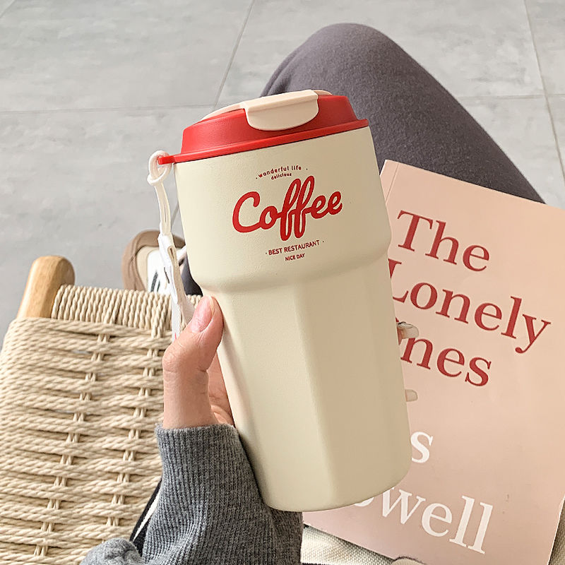 Simple thermos 2022 new water cup girls' high beauty Office portable coffee cup lovers student cup