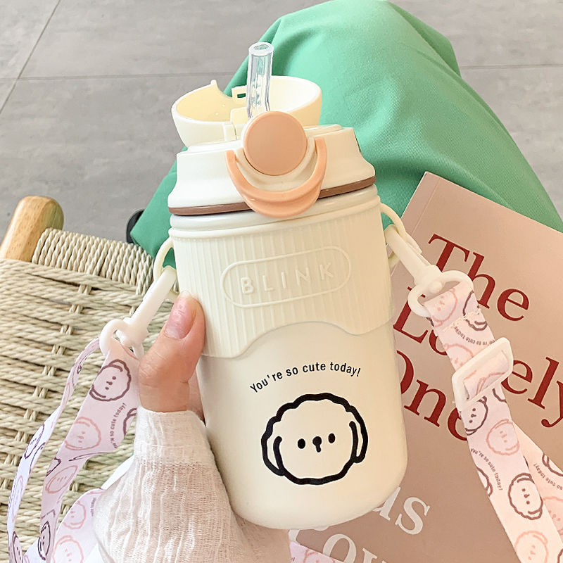Simple thermos cup women's cup with straw ins high beauty cute student portable 2022 new children's water cup
