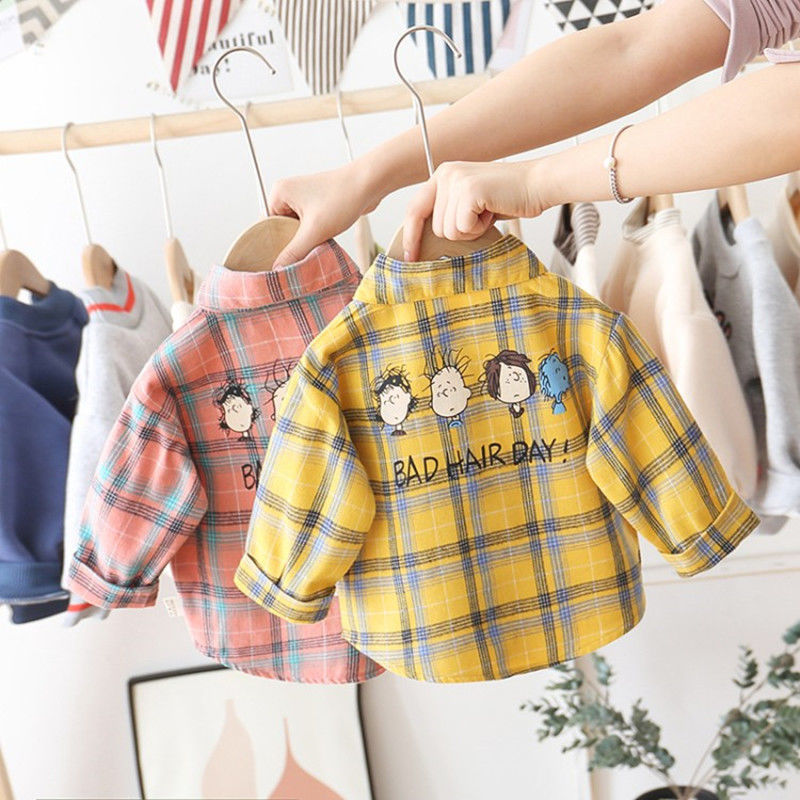 Children's wear boys' shirt 2022 new thin coat baby long sleeve shirt children's Plaid Shirt spring and autumn Korean version