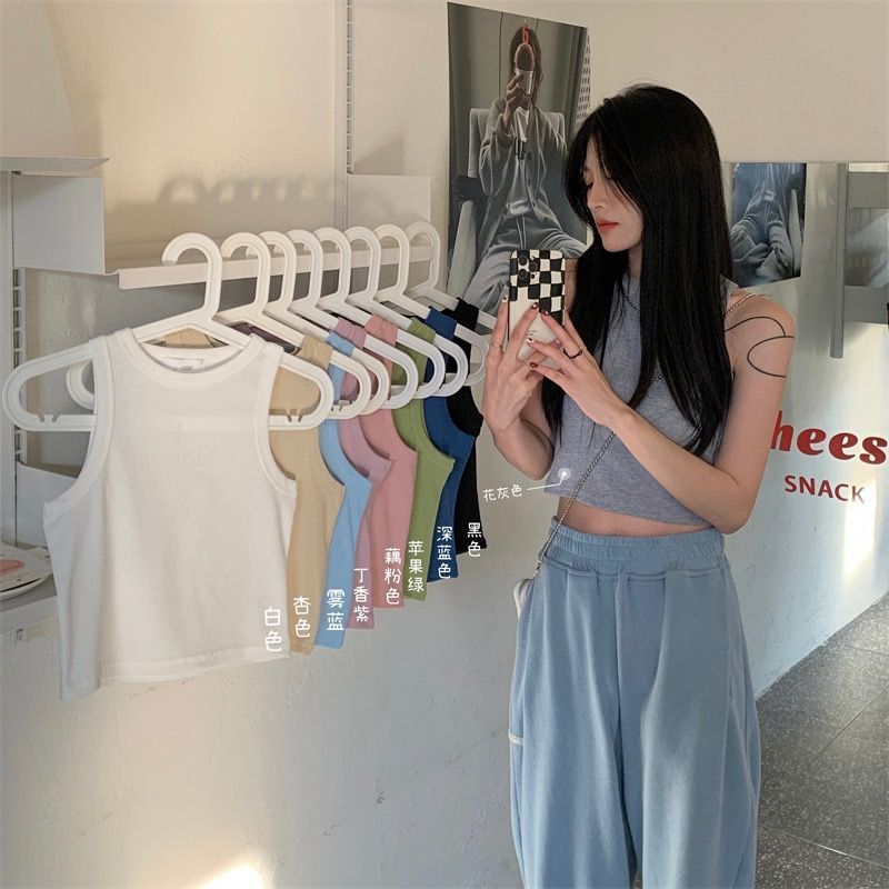 Spice Girls' new French sports vest women's high waist short spring and summer wear suspender top design sense of niche inside
