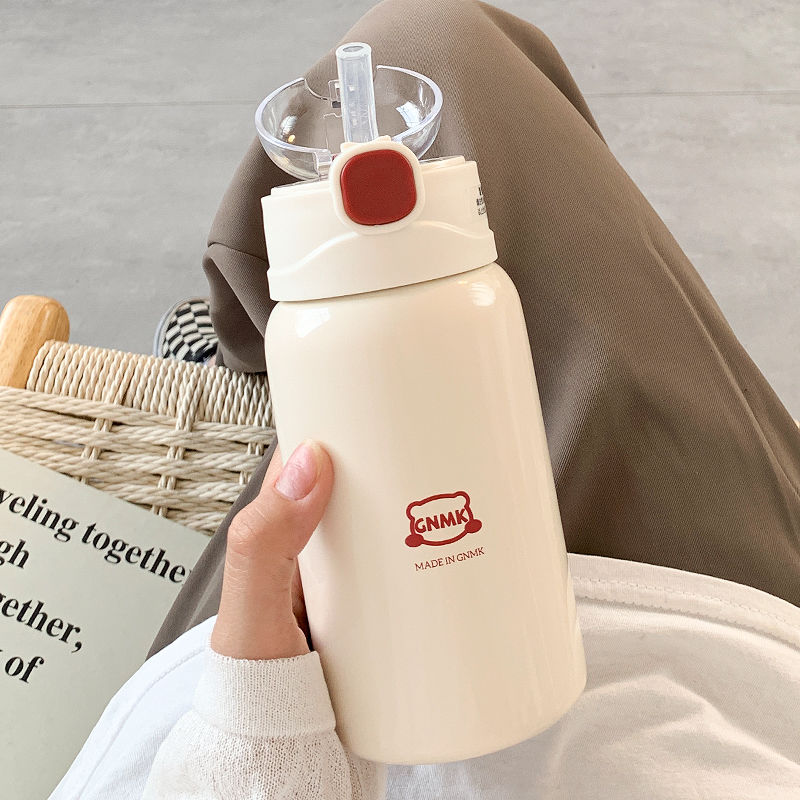 Simple thermos cup girls straw cup ins high beauty net red 2022 new adult student children's water cup