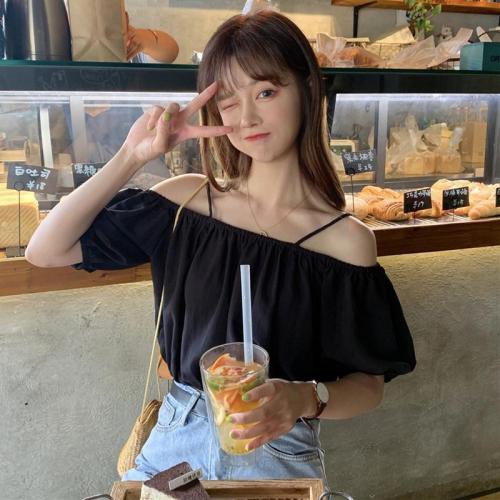 Women's summer new Korean style slim chic off shoulder short top for students