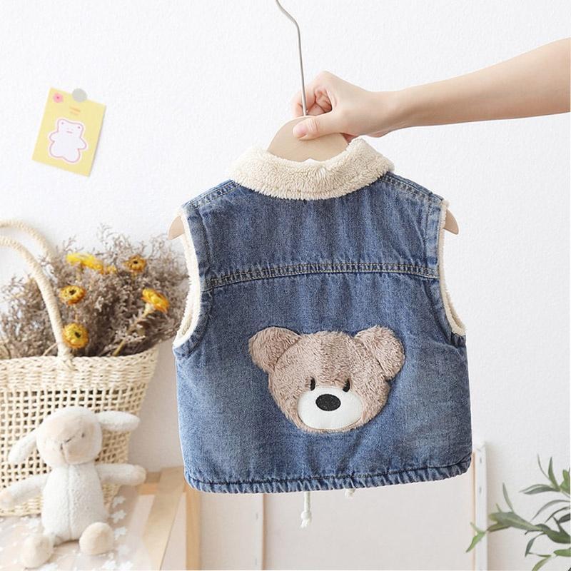 Boys' Plush vest, boys' treasure, children's lamb cashmere vest, thickened and warm in winter, boys' denim jacket