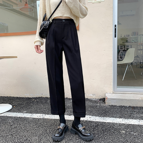 Real price 2021 autumn new small Gospel casual suit pants high waist straight tube wide leg pants