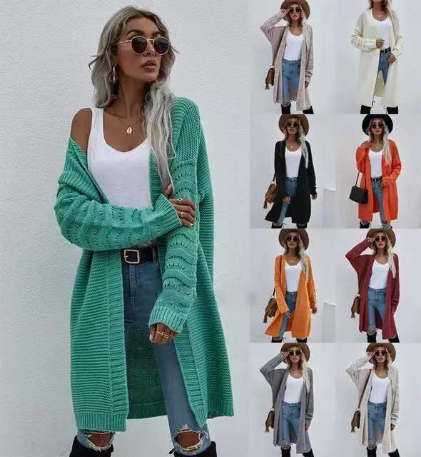 Cross-border foreign trade autumn and winter Amazon long cardigan solid color European and American style knitted cross-border women's fashion sweater for women