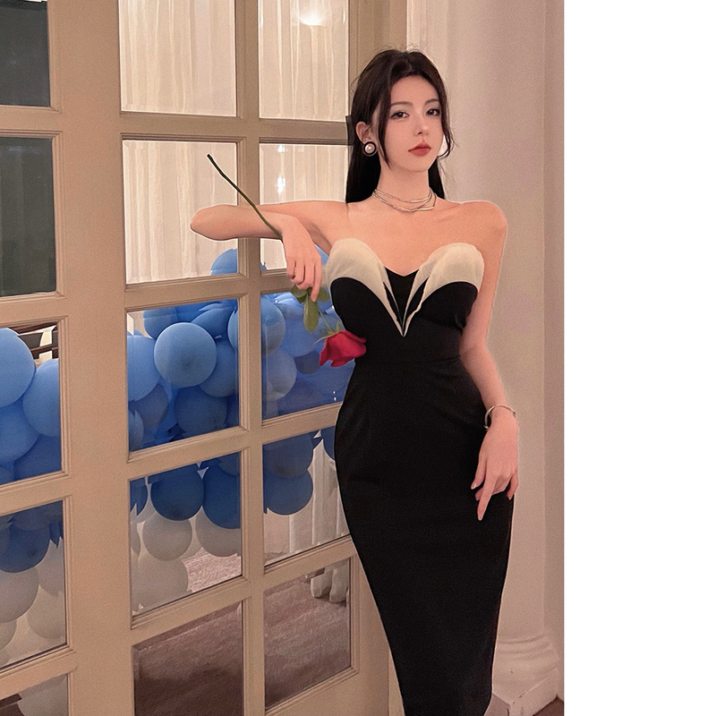 Spot women's wear small Sexy French black skirt V-neck slim fit hip wrap party dress dress