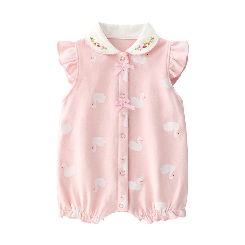 Newborn baby clothes summer clothes bag fart clothes female baby princess summer Jumpsuit 0-year-old short sleeve Khaki air conditioning clothes