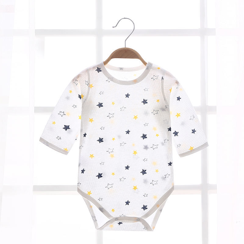 Fart wrapped baby summer baby pajamas thin triangle Khaki newborn baby clothes summer one-piece long sleeves