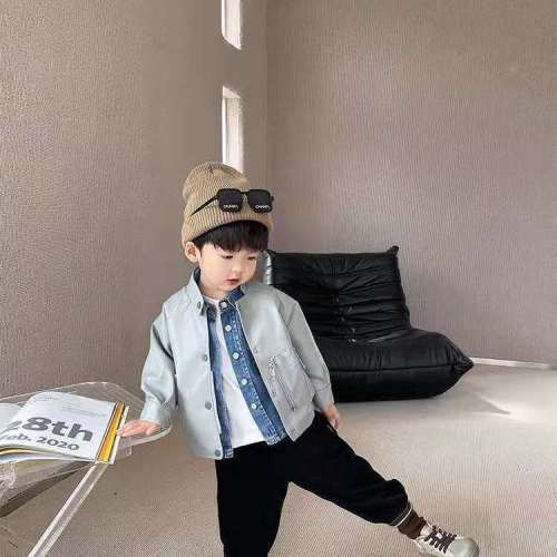 Boys' leather clothes 2022 autumn new Korean baby stand collar Motorcycle Jacket Small and medium-sized children's casual foreign style jacket trend