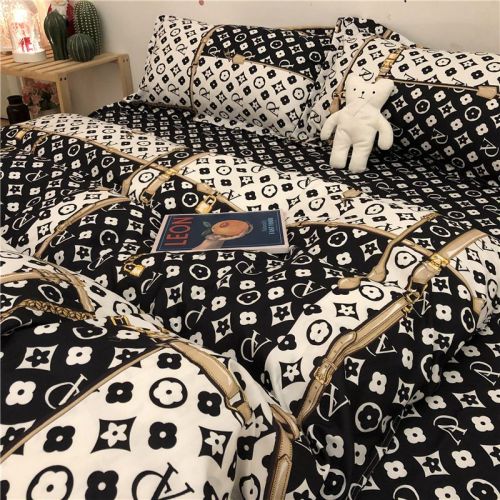Ins fashion brand net red black four piece quilt cover bedding sheet three piece upper and lower bunks in student dormitory