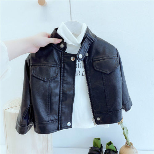 Boys' and girls' spring and autumn leather clothes 2022 handsome casual motorcycle leather jacket middle and young children's foreign fashion zipper jacket