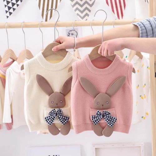 [pure cotton] children's Vest spring and autumn baby knitted cardigan girls' boys' outer vest waistcoat