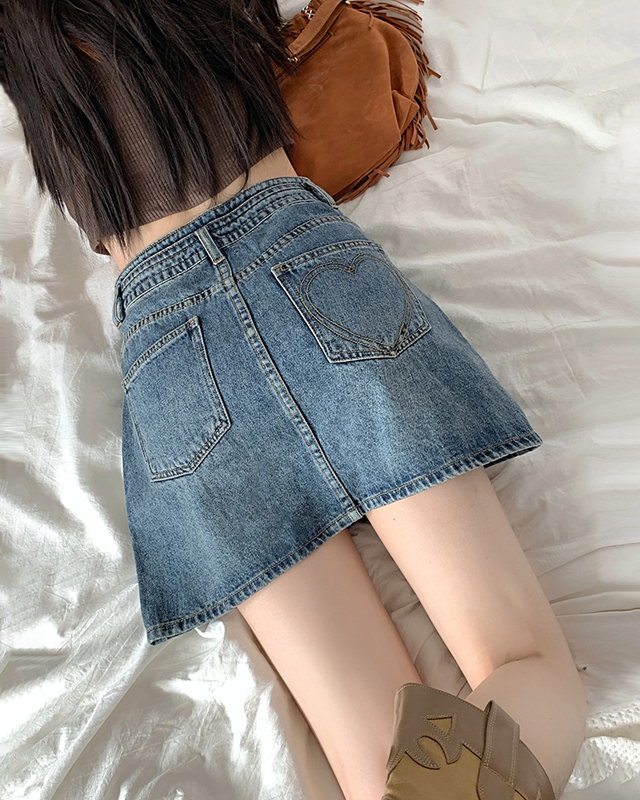 Real price 2022 autumn new design POCKET DENIM SKIRT women's Retro High Waist A-line skirt
