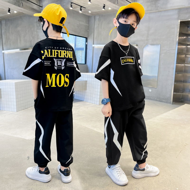 Boys' summer suit children's sports 2022 new handsome short sleeve T-shirt boys' foreign style big boys' cool and trendy boys