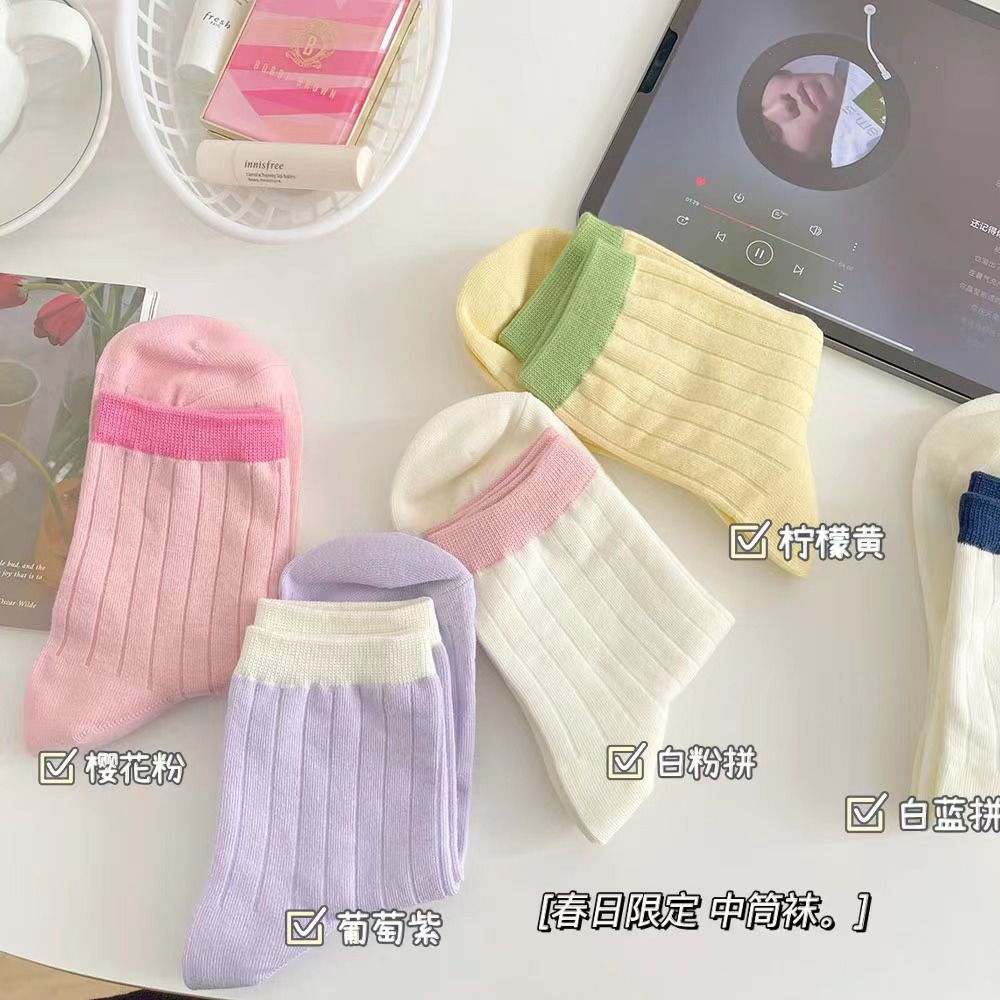 Spring and summer thin candy color medium tube socks ins fashion versatile solid color socks children Korean girls color matching Japanese stockings