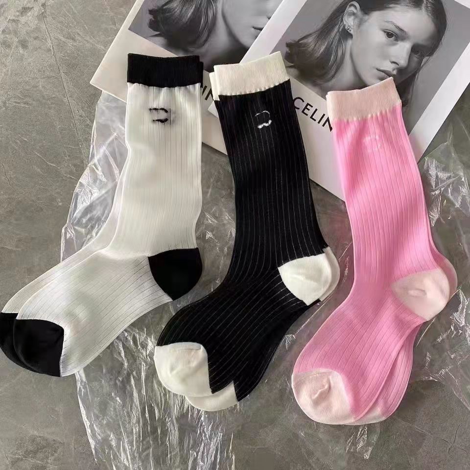 2022 summer new European socks children's Micro flash vertical stripe color matching medium tube silk socks westernized net red tide socks
