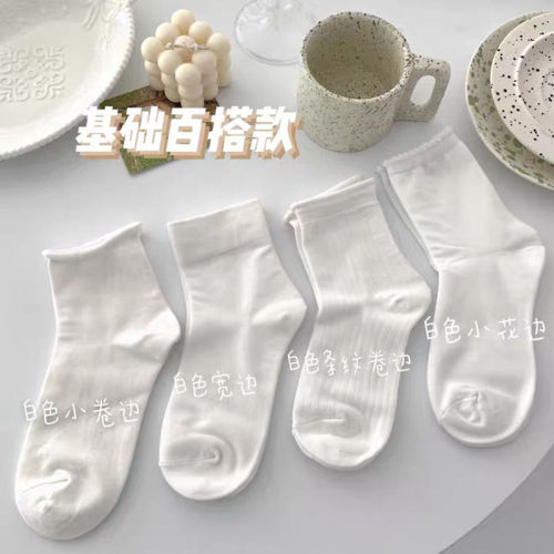 Summer thin JK socks children's White Medium Tube Socks Japanese Lolita uniform fashion socks breathable bubble mouth lace socks