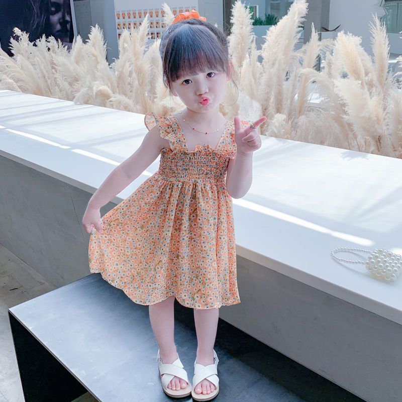 Girls' dress summer dress 2022 new Chiffon flower girls' skirt net red children's summer princess skirt