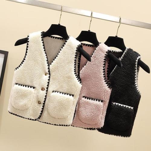 Children's Vest 2022 autumn and winter new style lambskin thickened coat girls' fur one-piece vest, over the shoulder wear fashion