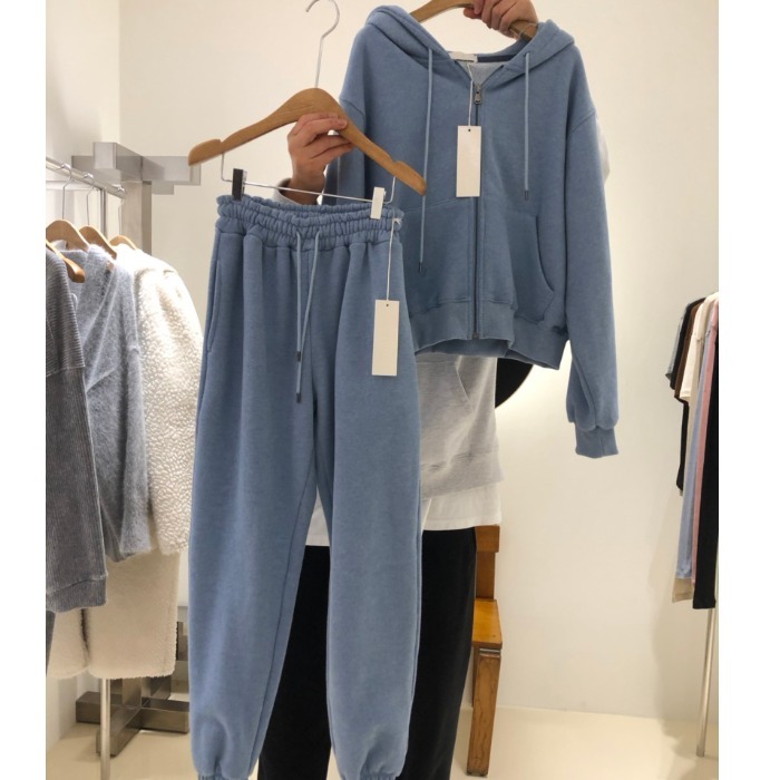 South Korea's Dongdaemun 2021 autumn and winter new women's hooded sweater casual elastic waist sweatpants suit