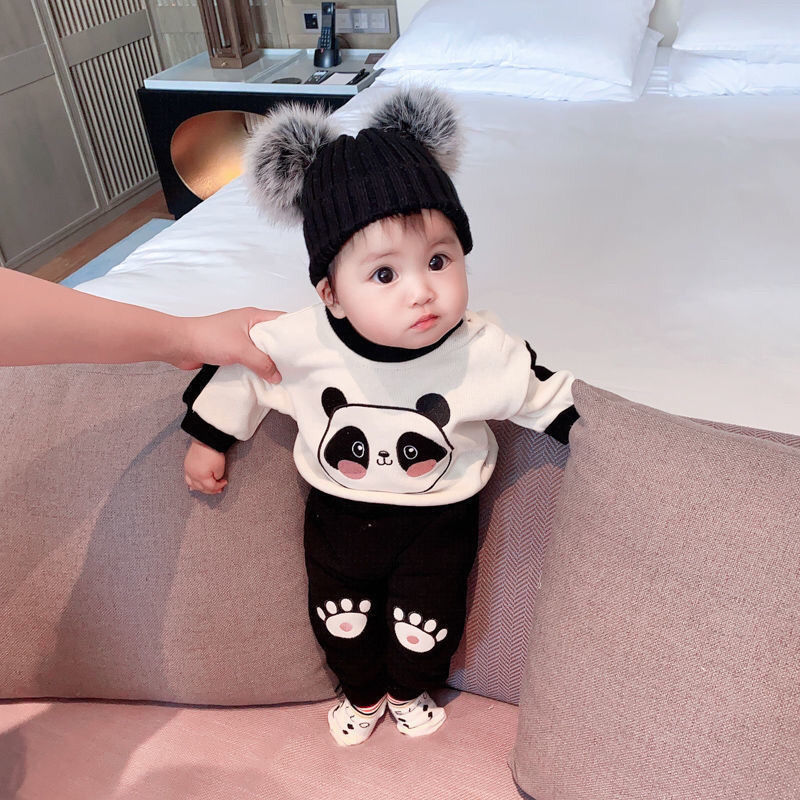 Infant spring and autumn wear new cartoon sweater pants set children's wear boys and girls baby exotic two-piece set children