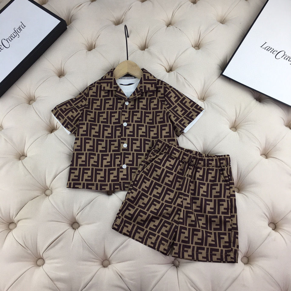 2022 summer FD new children's Shirt Short Sleeved suit men's and women's baby suit short sleeved pants two-piece suit fashionable