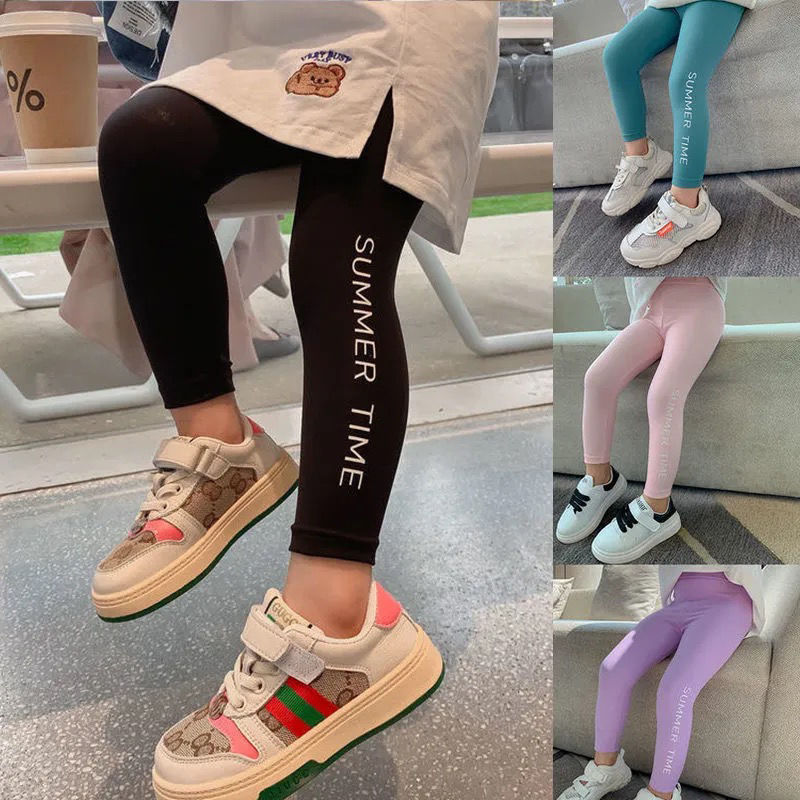 Children's spring and autumn new trousers shark pants girls foreign style ice silk mask leggings big children's fashion Barbie pants