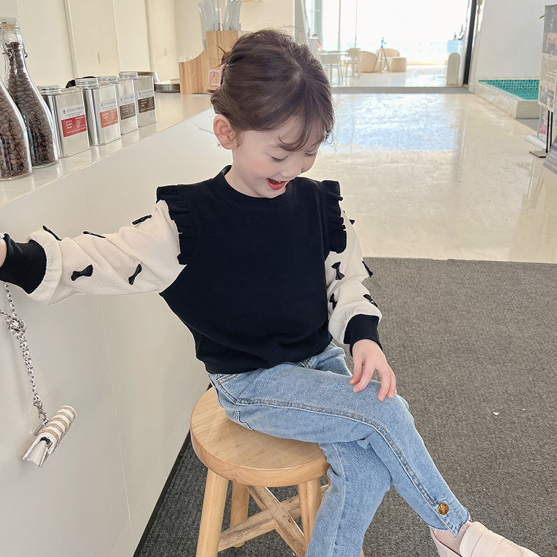 Girls' sweater spring and autumn foreign style 2022 new baby fake two-piece children's bottoming top spring clothes