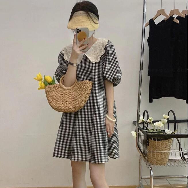 2022 French age-reducing doll collar chic and unique Western-style plaid dress gentle Versailles skirt women