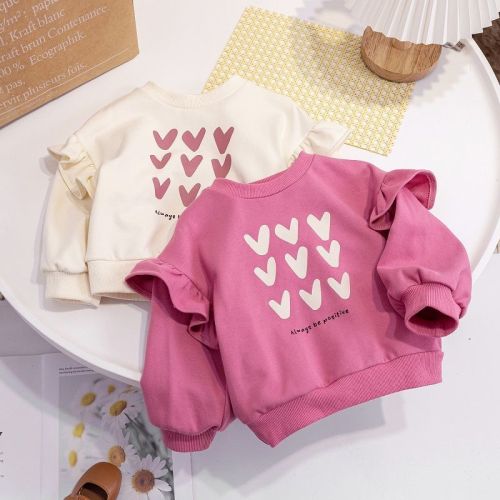 Girls  spring new tops cute baby girls casual pullovers children's love round neck spring and autumn sweaters