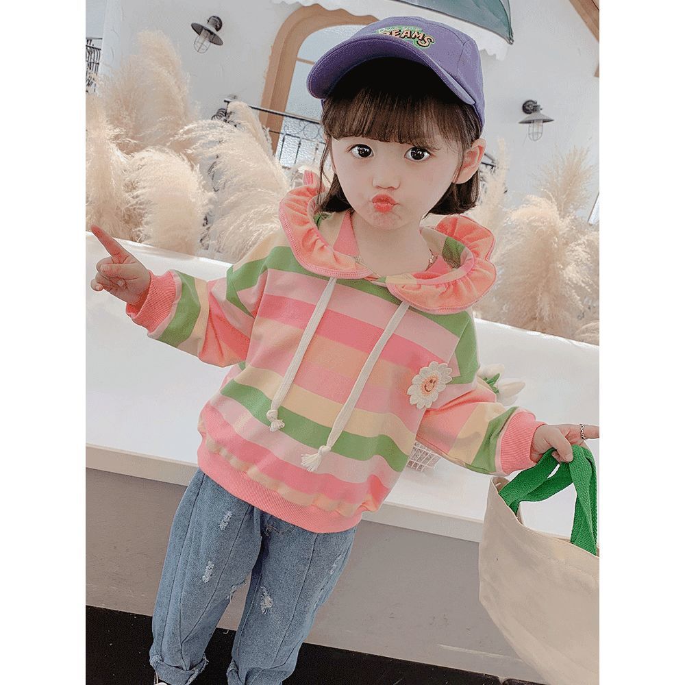 Girls rainbow sweater girl baby autumn and winter clothes 2022 new small and medium children's foreign style hooded Korean version of the clothes trend