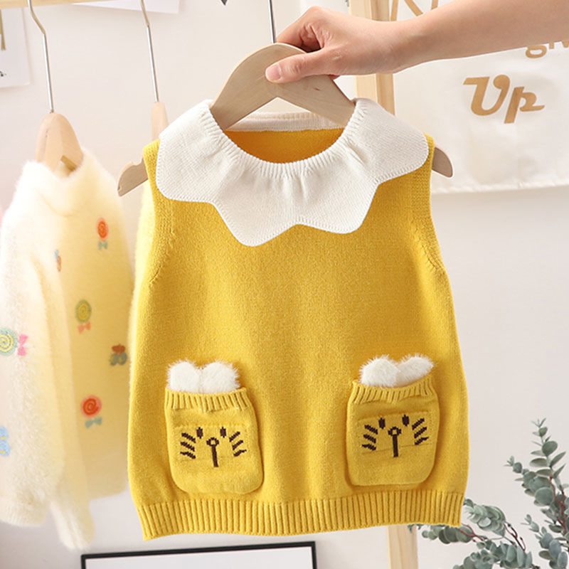 Girls vest sweater children's round neck pullover spring and autumn children's knitted sweater girl baby baby thin vest
