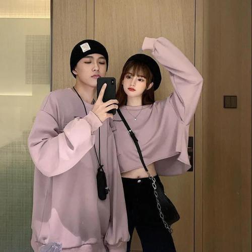 Autumn Korean version  new couples wear loose and nifty short letter print capless long-sleeved sweater women's top