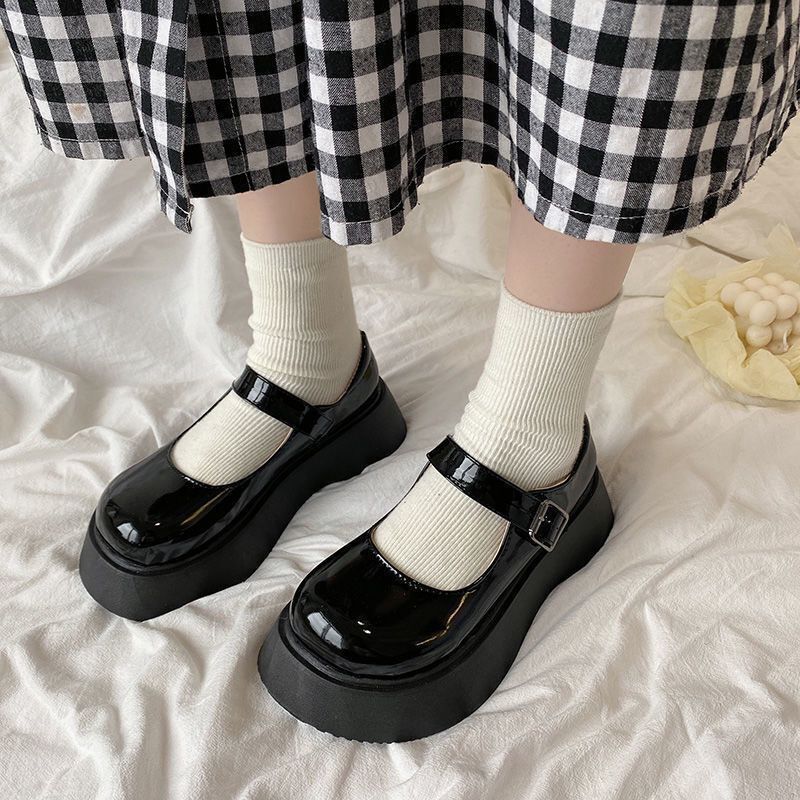 Mary Jane shoes single shoes women's 2022 spring thick bottom increased Korean version of the retro wild college British big head small leather shoes