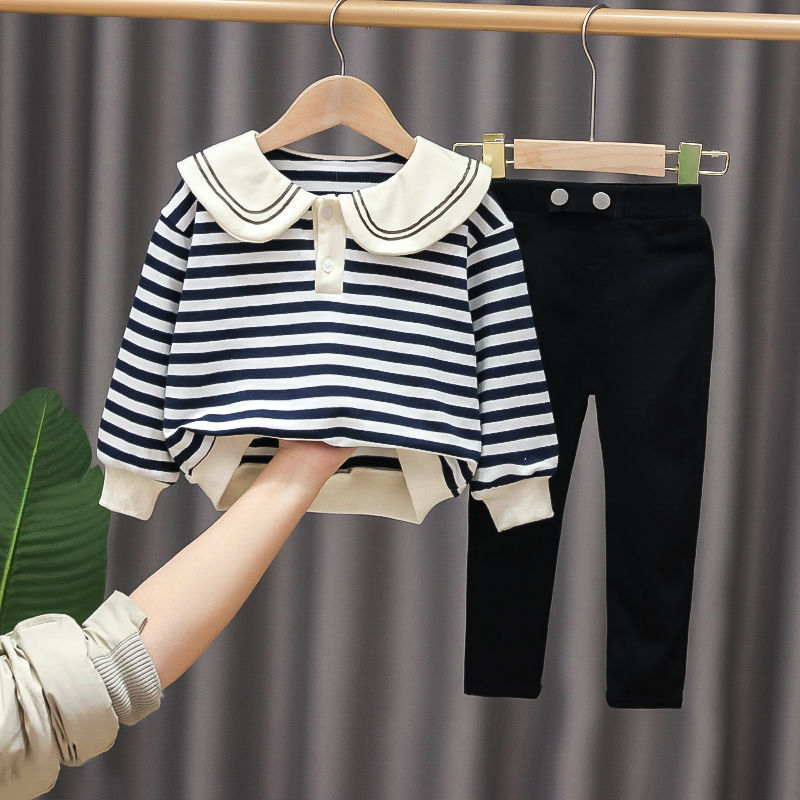 Girls 2022 Spring and Autumn New Children's Spring Clothing Suits Western Style Net Red Baby Pullover Children's Clothing Girls Clothes Trend