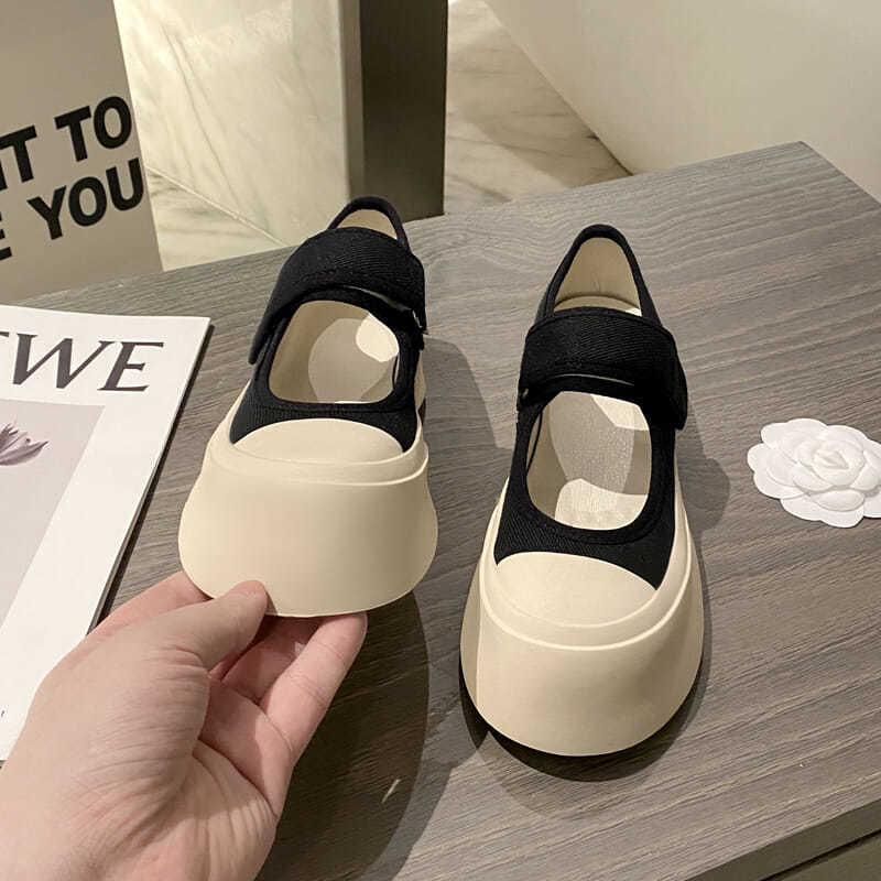 French Mary Jane women's shoes Zhao Lusi the same ugly cute sandals big head women's small white canvas platform shoes summer single shoes