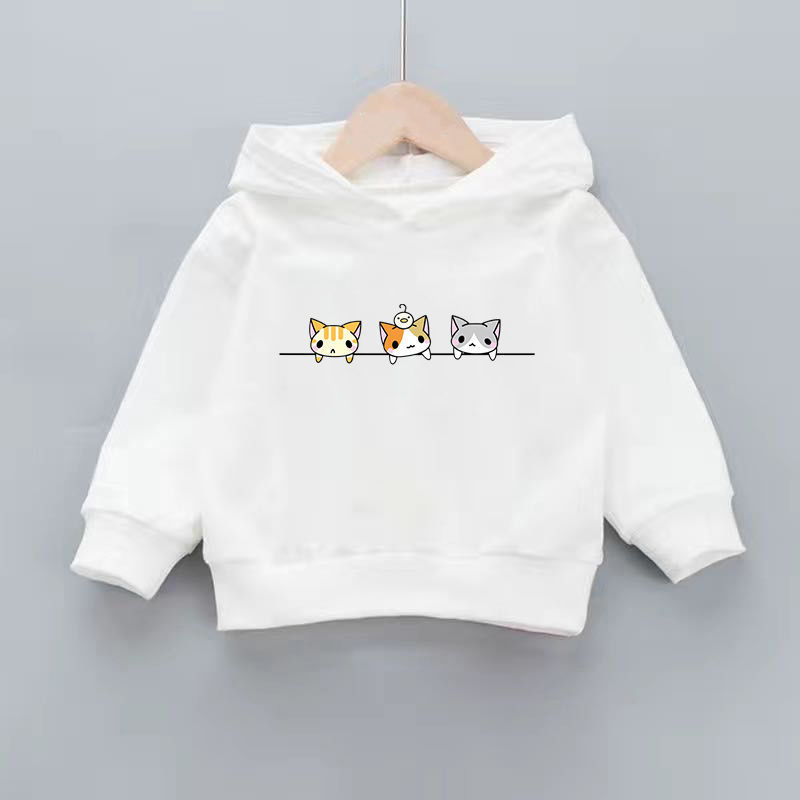 Children's hooded sweater boys and girls baby printed top spring and autumn new fashion loose coat foreign style bottoming shirt cotton