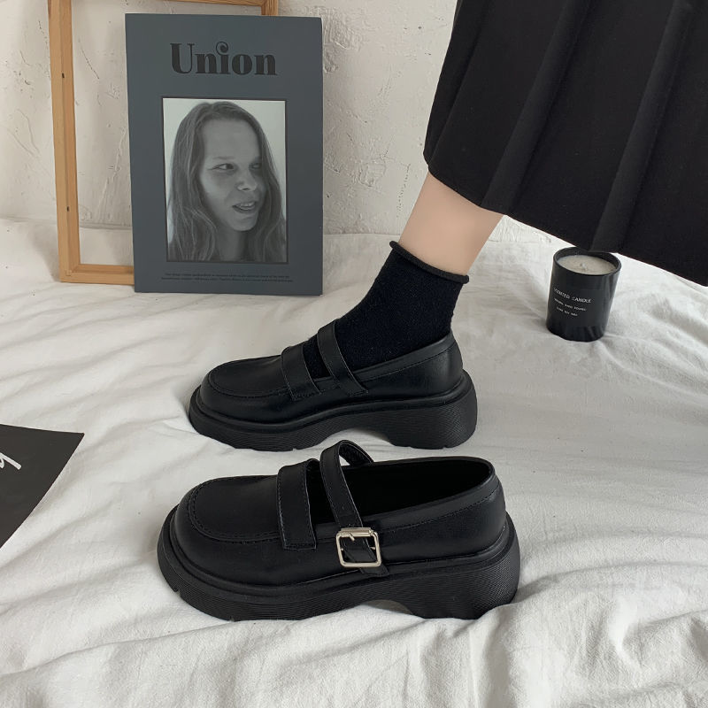 British small leather shoes women's summer thin section with skirt French thick bottom black retro Mary Jane shoes jk shoes Japanese series