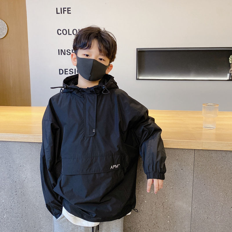 Boys' hooded jacket 2022 spring and autumn new Korean version children's pullover double-layer windbreaker boy's jacket is trendy and handsome