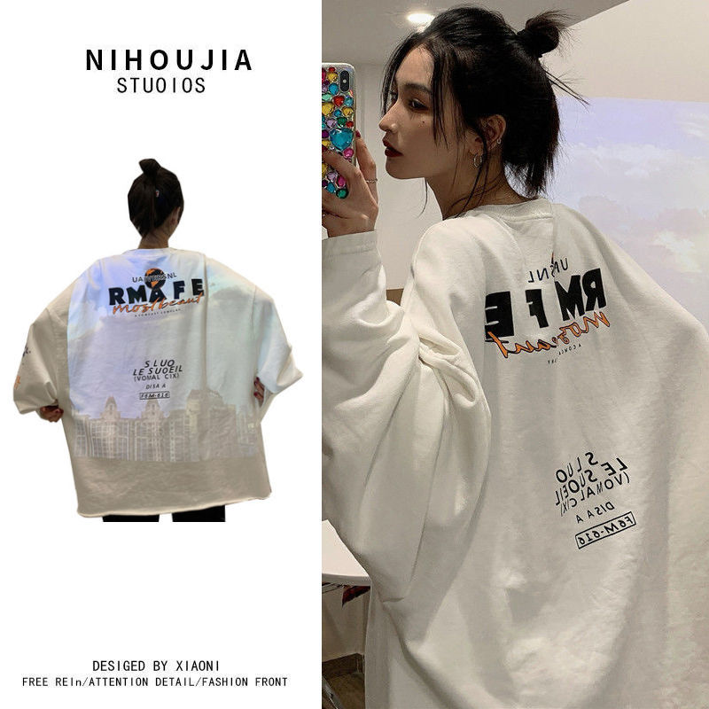 Super hot cec hoodless sweater women's spring and autumn loose and thin Korean version BF lazy wind medium long long sleeve top clothes