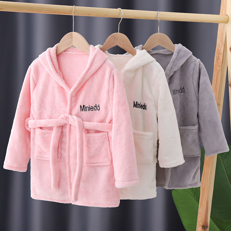 Children's bathrobe coral velvet spring and autumn winter children's bath towel baby boy pajamas boys and girls pajamas home clothes thick